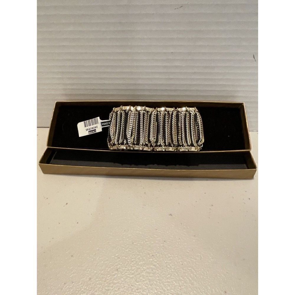 Cache Elastic Stretch Bracelet Black, Gold & Silvertone